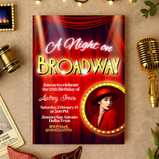 A Night in Broadway with Picture Invitation Kaart