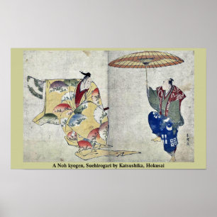 A Noh kyogen, Suehirogari door Katsushika, Hokusai Poster