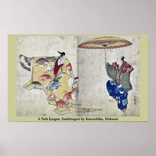 A Noh kyogen, Suehirogari door Katsushika, Hokusai Poster (Voorkant)