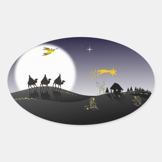 A Noite Santa e os Três Reis Magos Ovale Sticker (Voorkant)