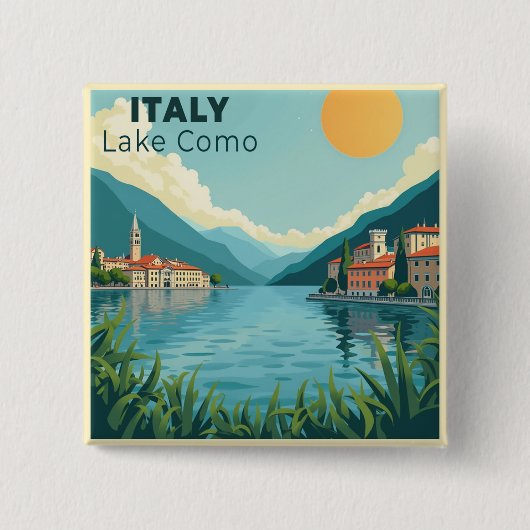 A Nostalgic Classic Travel Poster – Italy Lake Com Vierkante Button 5,1 Cm (Voorkant)
