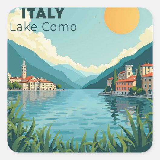 A Nostalgic Classic Travel Poster – Italy Lake Com Vierkante Sticker (Voorkant)