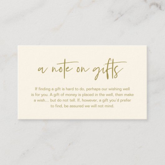 A note on gifts, Honeymoon Wish Fund Cash Informatiekaartje (Voorkant)