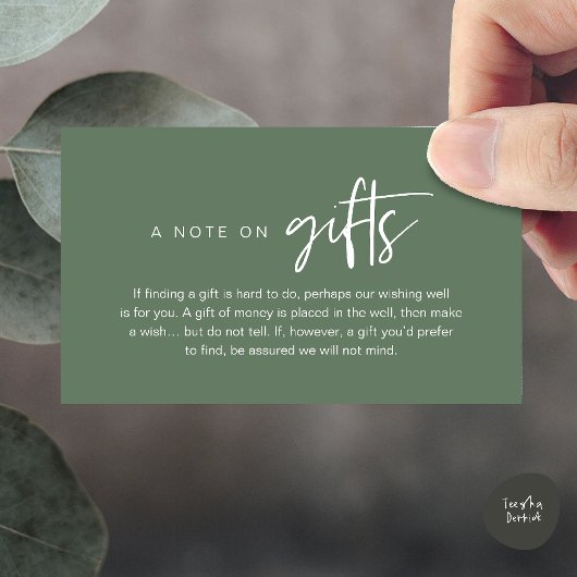 A note on gifts, Honeymoon Wish Fund Cash Informatiekaartje