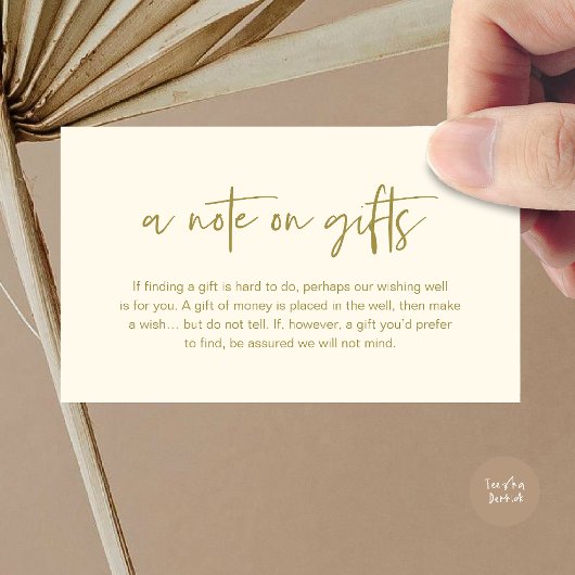 A note on gifts, Honeymoon Wish Fund Cash Informatiekaartje