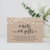 A Note On Gifts Rustic Wedding Kraft String Lights Informatiekaartje (Staand voorkant)