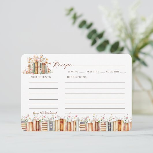 A Novel Kind of Love Floral Book Bridal Recipe Informatiekaartje (Staand voorkant)