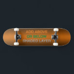 A- of B-schaduwgebied Persoonlijk Skateboard<br><div class="desc">Het achtergrondse sinaasappel is kleur uitgezocht zodat kan de kleurenplukker gebruiken. Kan boven of onder het donkergearceerde gebied langs de zijkanten toevoegen. Alle drie tekstlagen verwijderen.</div>