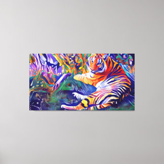 a painting of a tiger in the jungle, digital art canvas afdruk