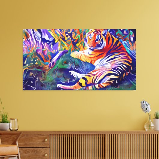 a painting of a tiger in the jungle, digital art canvas afdruk (Insitu (Woonkamer))