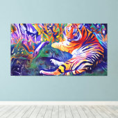 a painting of a tiger in the jungle, digital art canvas afdruk (Insitu (Houten vloer))
