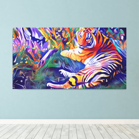 a painting of a tiger in the jungle, digital art canvas afdruk (Insitu (Houten vloer))