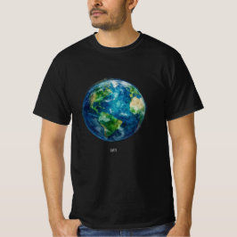 A painting of the earth in a space t-shirt