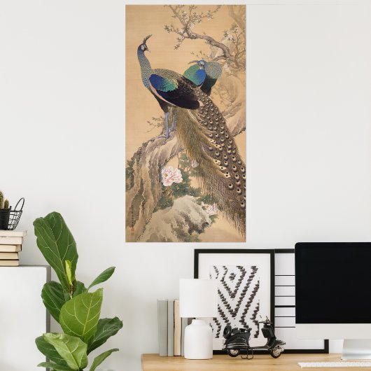 A Pair of Peacocks in Spring by Imao Keinen Poster (Thuiskantoor)