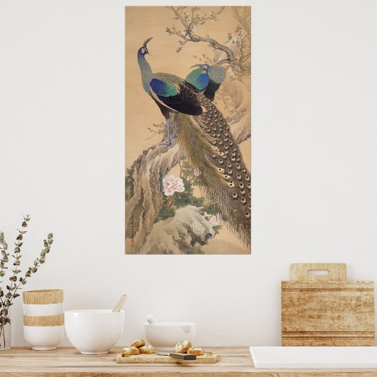 A Pair of Peacocks in Spring by Imao Keinen Poster (Keuken)