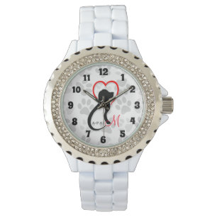 A-PAL Logo   Monogramkat en hond-rood hart Horloge