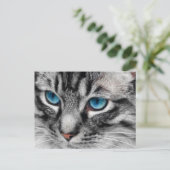 A-PAL - Silver Tabby Kat met blauwe ogen Sluiten Briefkaart (Staand voorkant)