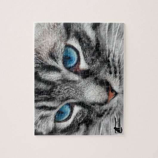 A-PAL - Silver Tabby Kat met blauwe ogen Sluiten Legpuzzel (Verticaal)