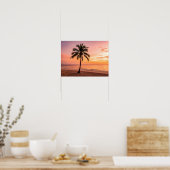 A palm tree stands alone on the beach at sunset poster (Keuken)