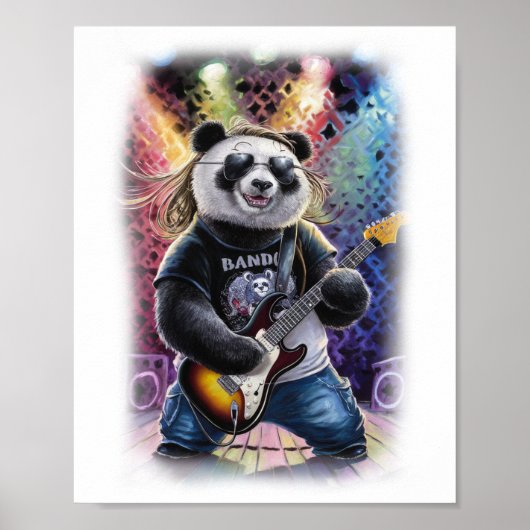 A Panda Guitarist having Fun on a White Poster (Voorkant)