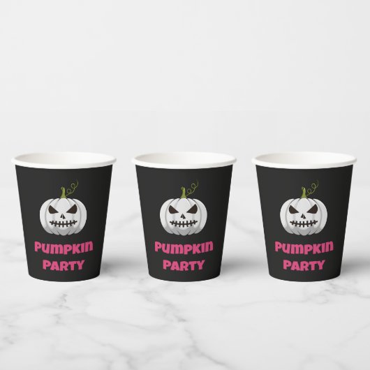 A Paper Cup With A Pumpkin And Pumpkin Party Text Papieren Bekers (Multi)