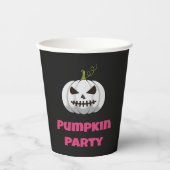 A Paper Cup With A Pumpkin And Pumpkin Party Text Papieren Bekers (Voorkant)