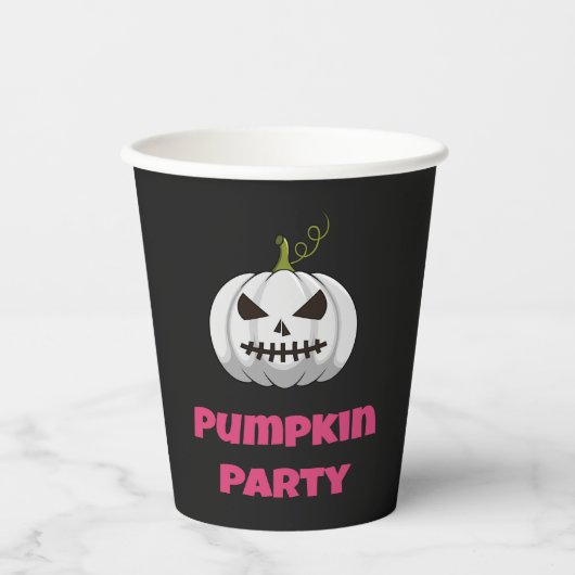 A Paper Cup With A Pumpkin And Pumpkin Party Text Papieren Bekers (Voorkant)