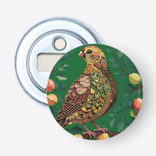 A Partridge In A Pear Tree Cut-Out Stencil-Style Button Flesopener (Voorkant)