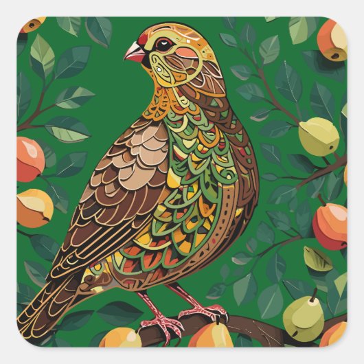 A Partridge In A Pear Tree Cut-Out Stencil-Style Vierkante Sticker (Voorkant)