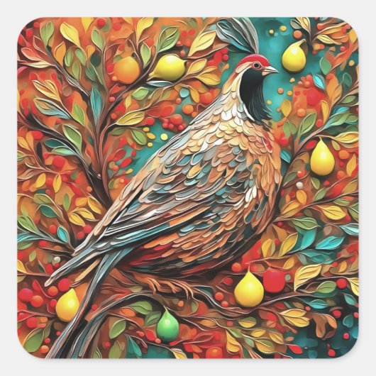 A Partridge In A Pear Tree Vierkante Sticker (Voorkant)