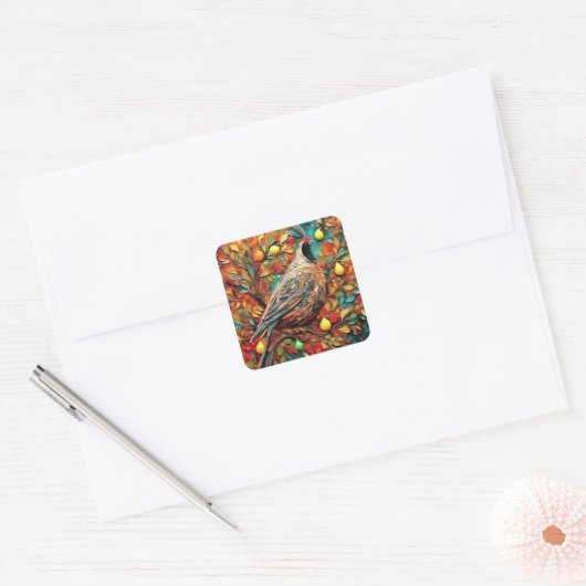 A Partridge In A Pear Tree Vierkante Sticker (Envelop)