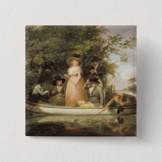 A Party angling (olie op canvas) Vierkante Button 5,1 Cm (Voorkant)