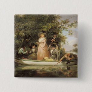 A Party angling (olie op canvas) Vierkante Button 5,1 Cm