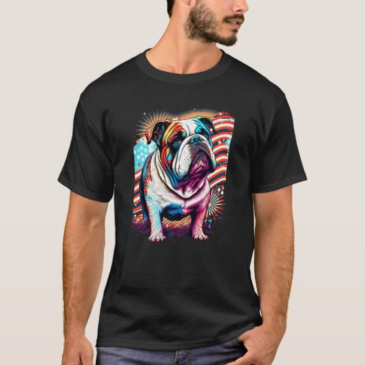 A Patriotic Bulldog and American Flag Premium T-shirt (Voorkant)