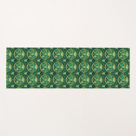 A pattern of intricate, green and gold circular  yogamat (Voorkant (horizontaal))