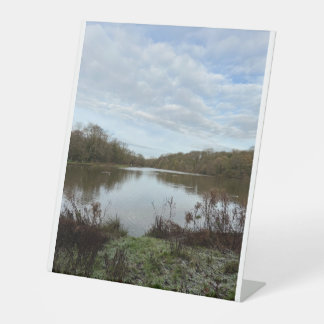 A peacful lake.. reclamebord met voetstuk