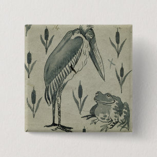 A Pelican and Frog in Conversation (w/c op papier) Vierkante Button 5,1 Cm
