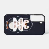 A penguin holding a sign with custom text samsung galaxy hoesje (Achterkant horizontaal)