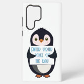 A penguin holding a sign with custom text samsung galaxy hoesje (Achterkant)
