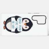 A penguin holding a sign with custom text samsung galaxy hoesje (Achterkant horizontaal)