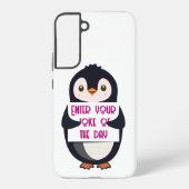 A penguin holding a sign with custom text samsung galaxy hoesje (Achterkant)