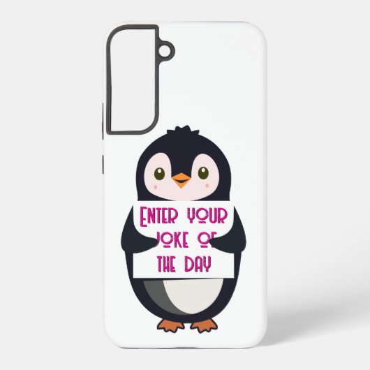 A penguin holding a sign with custom text samsung galaxy hoesje (Achterkant)