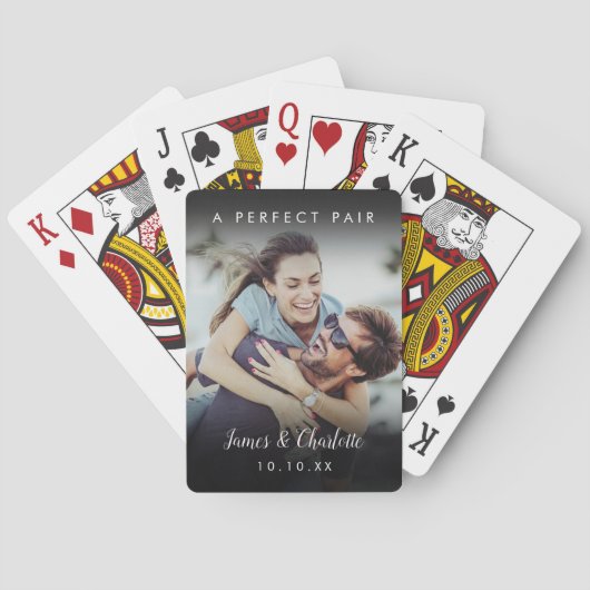 A Perfect Pair Name Date Couple Photo Pokerkaarten (Achterkant)