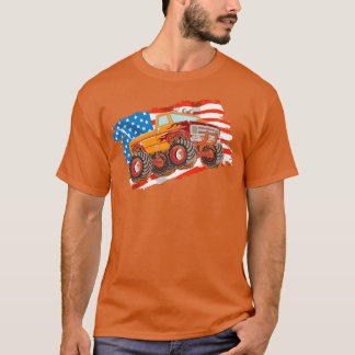 A Pickup Truck Monster Bigfoot with american flag  T-shirt