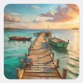 A Pier with Boats Vierkante Sticker (Voorkant)