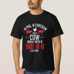 a pig a chicken and a cow funny bbq joke t-shirt