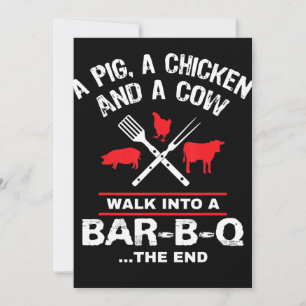A Pig Chicken Cow Walk Into A Bar Funny BBQ Feestdagenkaart