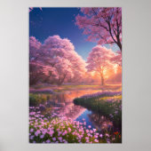 A Pink Sunset's Embrace of a Charming River Poster (Voorkant)