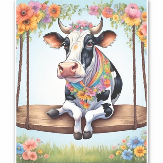 A PLAYFUL AND HAPPY COW STICKER (Voorkant)