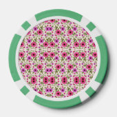 A poker chip with a floral pattern in pink  (Achterkant)